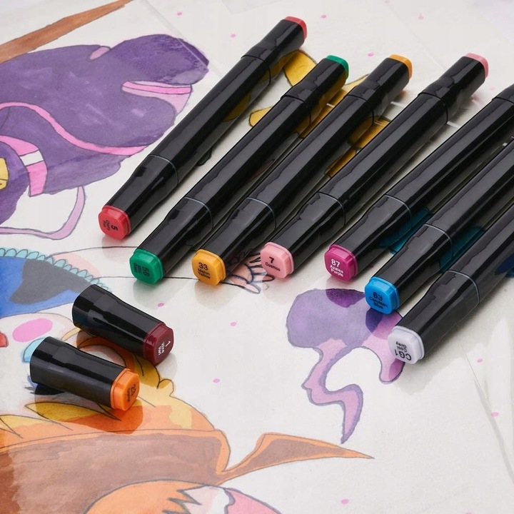 Markery alkoholowe 80 SZT Flamastry Mazaki Pisaki Dwustronne + torba