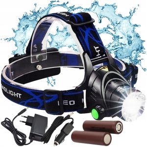 Mocna latarka czołowa na głowę czołówka lampka led zoom biwakowa creed T6