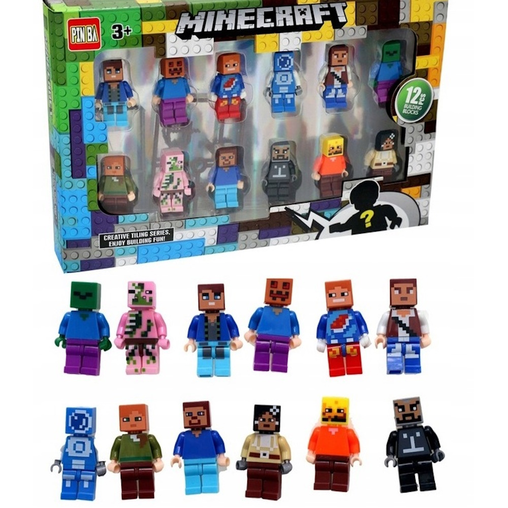 Klocki mini Figurki Minecraft 12 sztuk + AKCESORIA Minifigurki Ludki