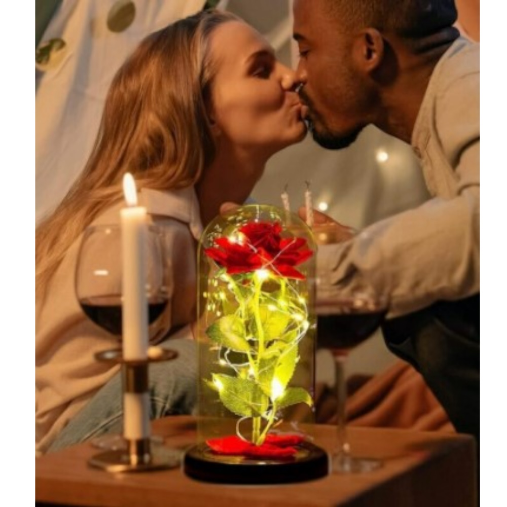 Wieczna Róża W Szkle Świecąca Led Prezent Box Na Walentynki Dzień Kobiet