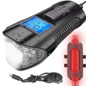 Lampka Rowerowa Akumulatorowa Licznik Klakson Przód Tył Na Rower Kabel USB