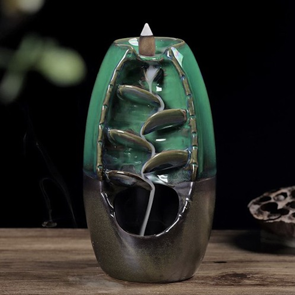 Kominek Zapachowy Wodospad Kadzidło Ceramiczny + Knoty Dym Zestaw Kadzideł