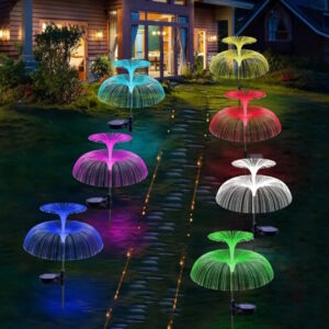 Lampa Solarna Ogrodowa Meduza Rgb Wbijana Z Czujnikiem Światłowodowa