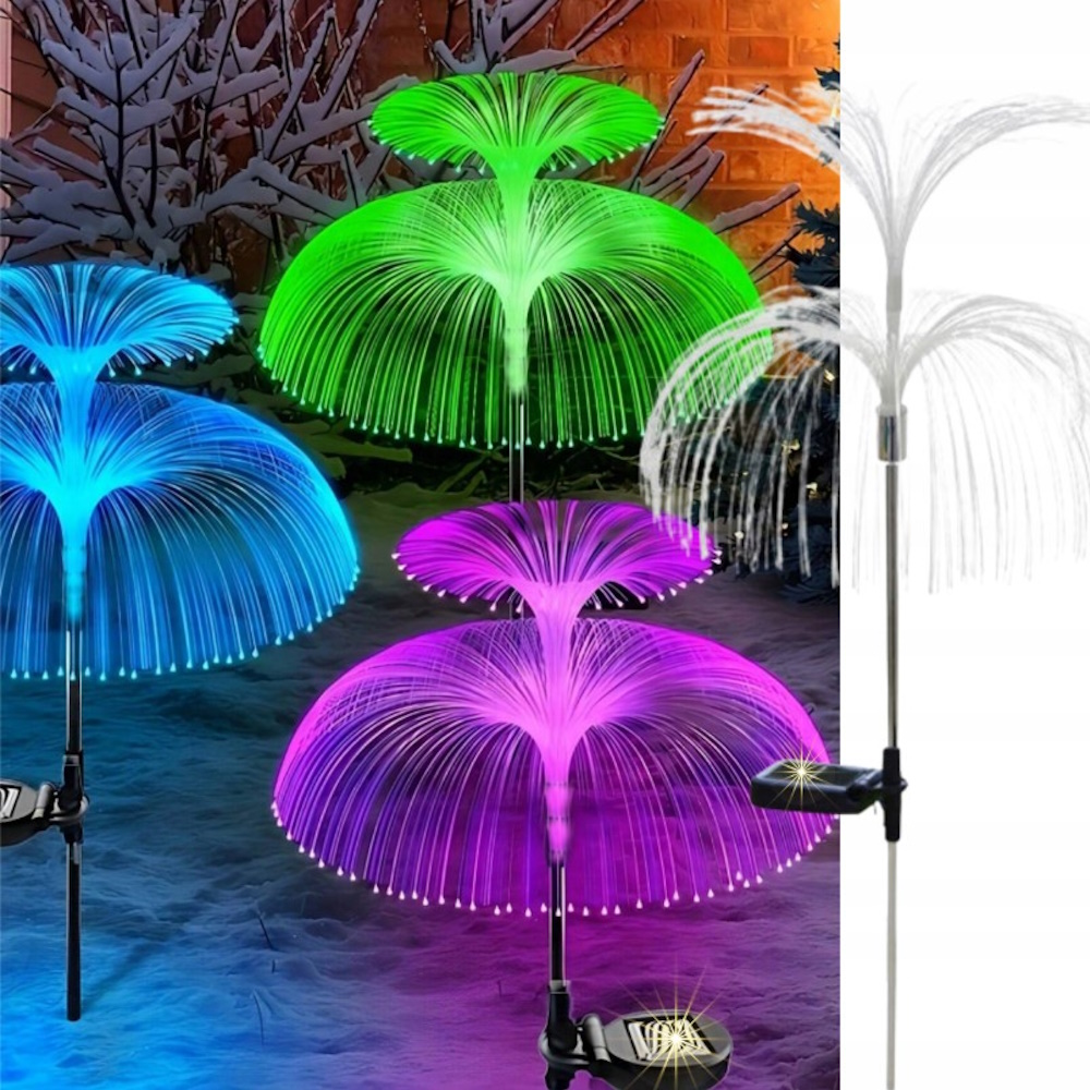 Lampa Solarna Ogrodowa Meduza Rgb Wbijana Z Czujnikiem Światłowodowa