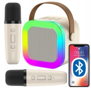 Głośnik BLUETOOTH KARAOKE ZESTAW BEZPRZEWODOWY LED 2 MIKROFONY USB SD JACK