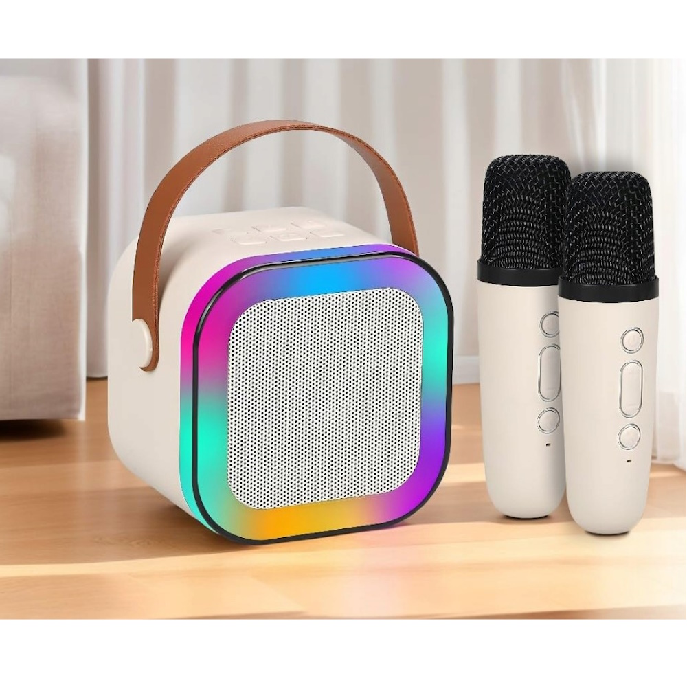 Głośnik BLUETOOTH KARAOKE ZESTAW BEZPRZEWODOWY LED 2 MIKROFONY USB SD JACK