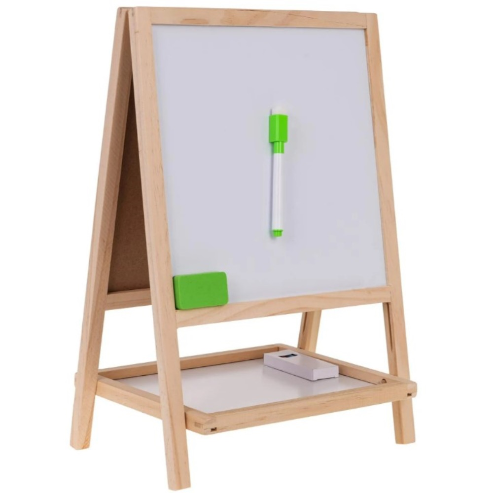 Dwustronna Drewniana Tablica + Akcesoria Kreda Literki Cyferki Stojąca