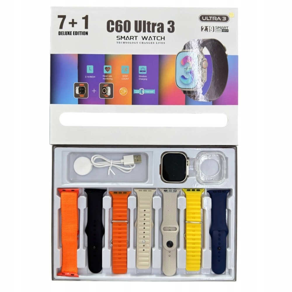 Smartwatch C60 Ultra 7 Różnych Pasków Zegarek Sen Tryby Sportowe