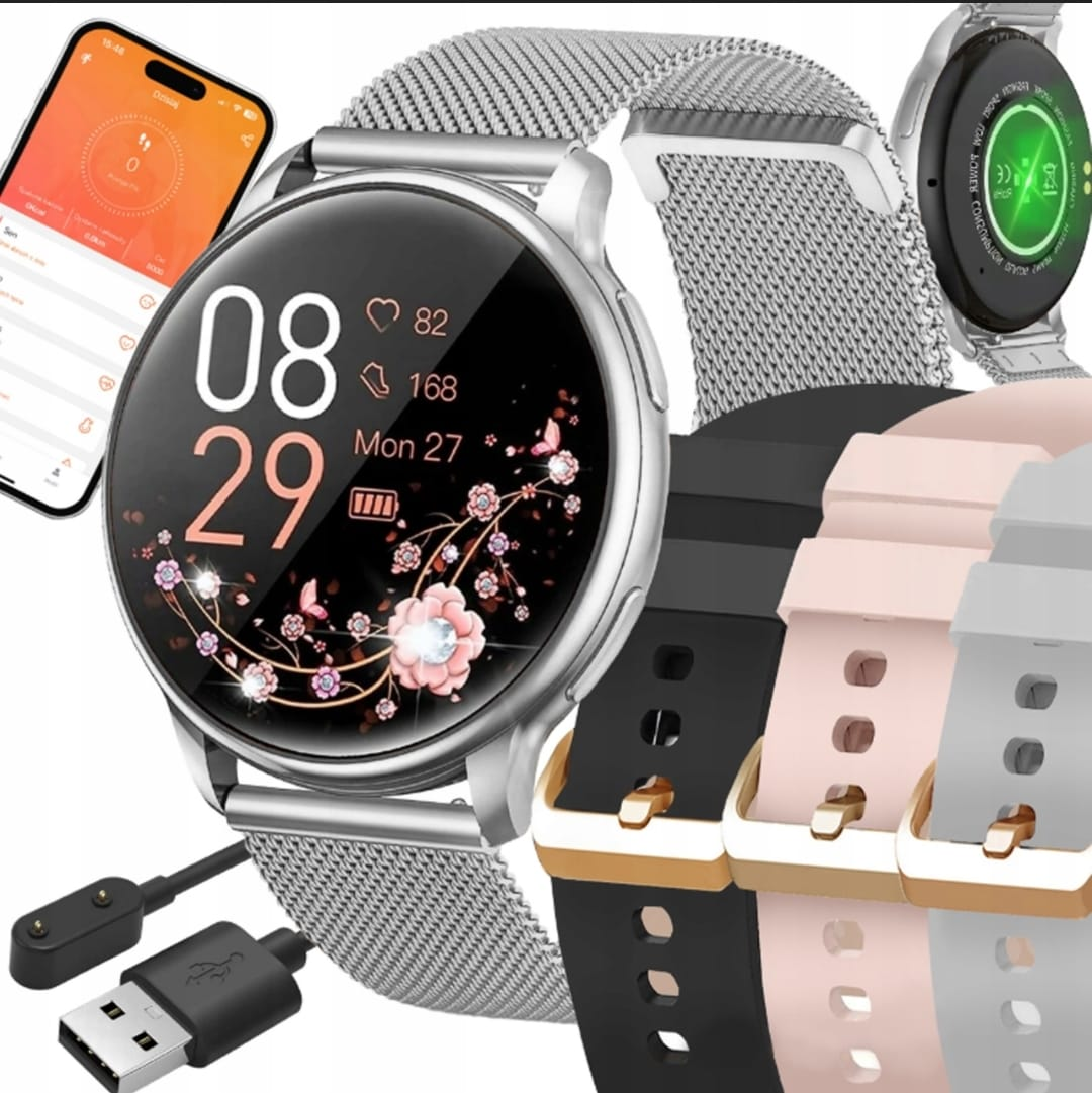 Smartwatch S53 Zegarek Damski Polskie MENU ROZMOWY POWIADOMIENIA SPORT 4 PASKI