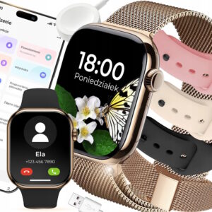 Smartwatch S10 Damski Zegarek Rozmowy Powiadomienia Sport Zdrowie Złoty Paski