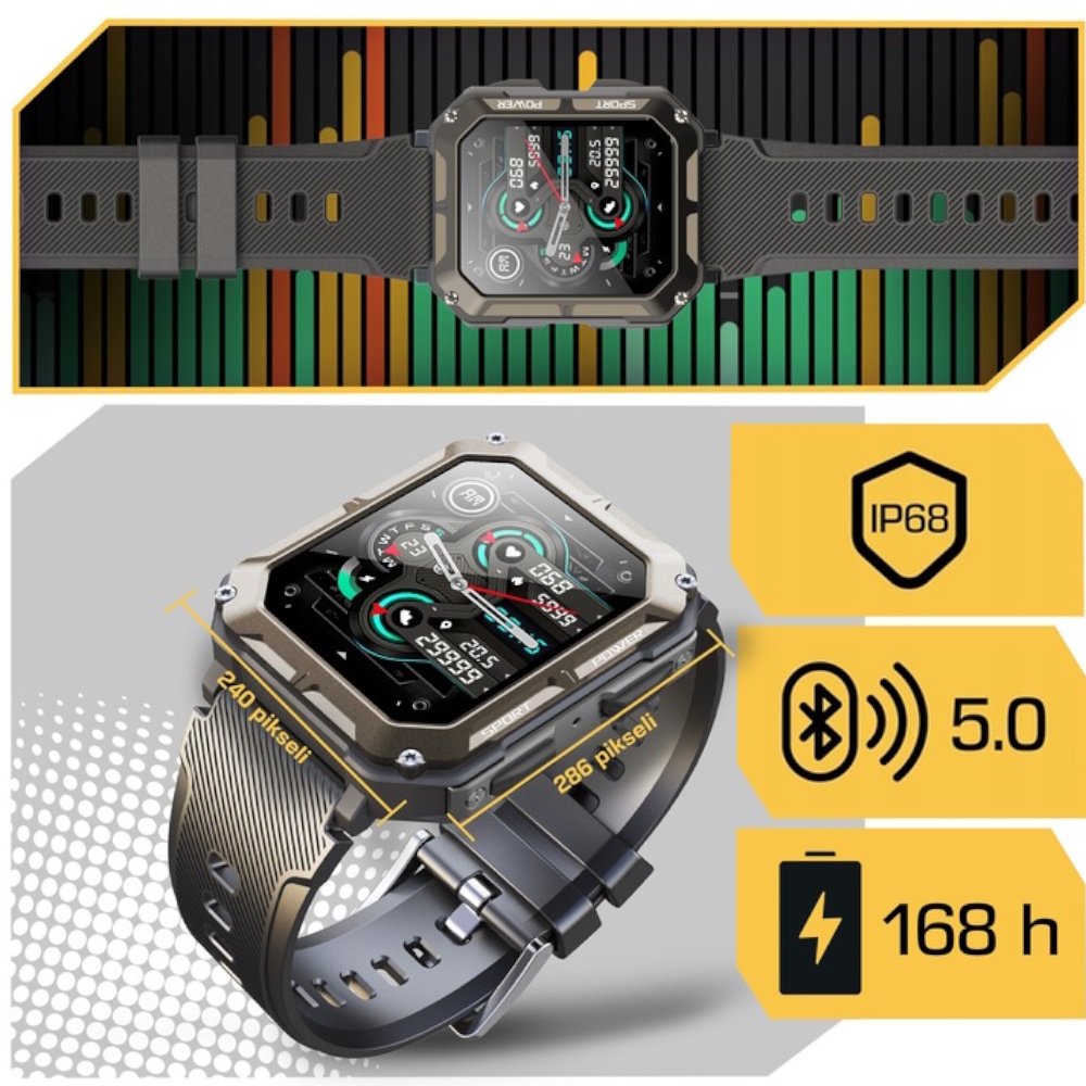 ZEGAREK SMARTWATCH C20 PRO PANCERNY MILITARNY MROZOODPORNY PL MENU FOLIA GRATIS