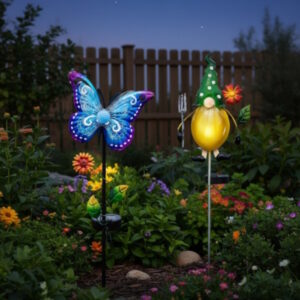 Lampy Solarne Dekoracyjne Led Gnom i Motyl Ogród