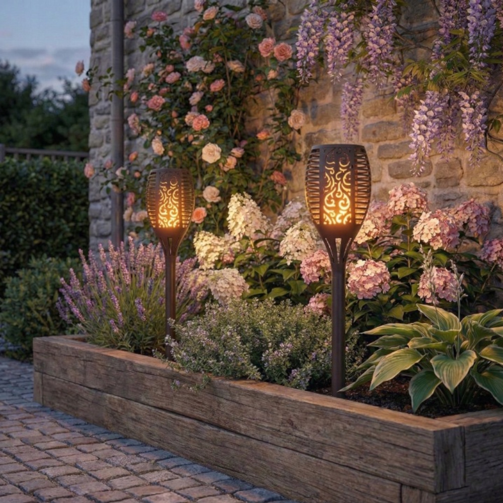 Lampa Solarna Pochodnia Led Z Czujnikiem Zmierzchu